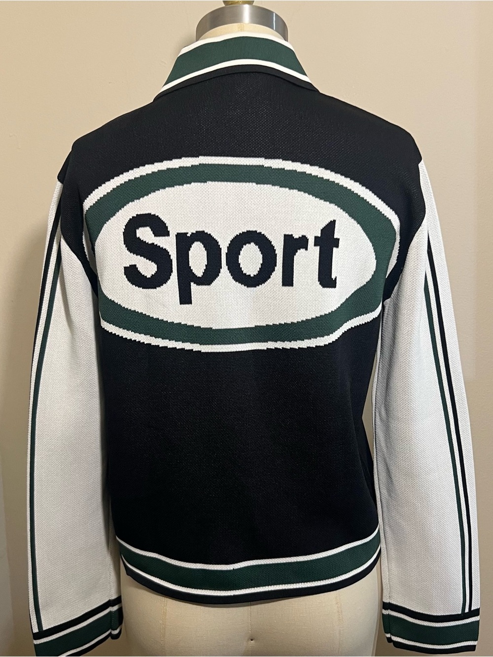 STAUD Black, White & Dark Green 'Sport' Knit Jacket